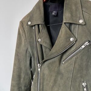 Olive Suede Premium Biker Jacket H&M